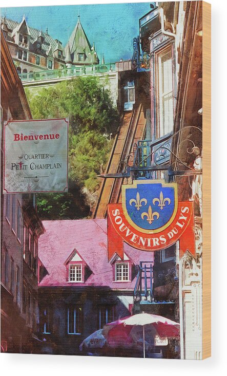 Hdr Wood Print featuring the photograph Old Quebec City Funicular by Thom Zehrfeld