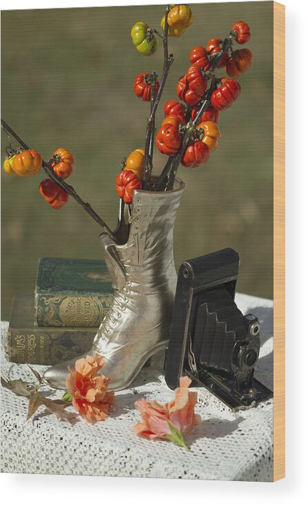 Antique Wood Print featuring the photograph Old Timey Still Life by Kathy Clark