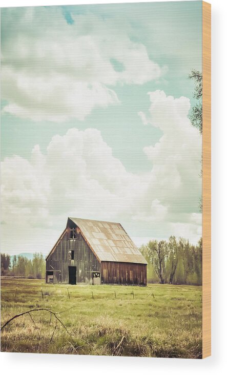 2015 Wood Print featuring the photograph Olsen Barn in Green by Jan Davies