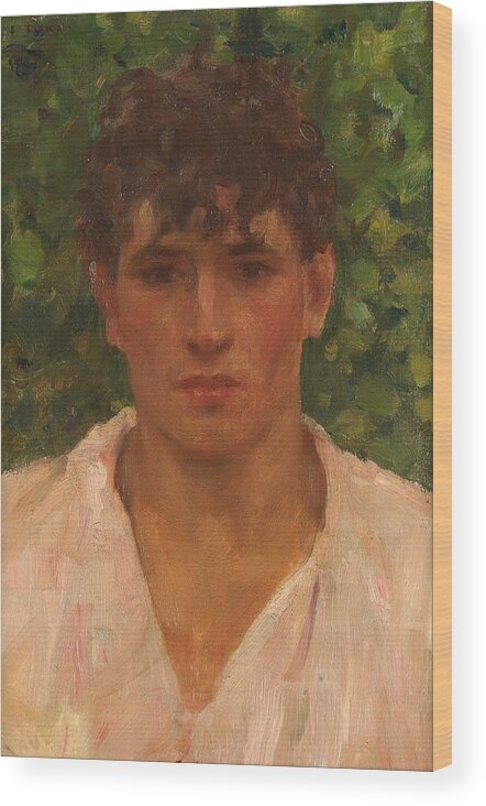 Open Collar Wood Print featuring the painting Open Collar by Henry Scott Tuke