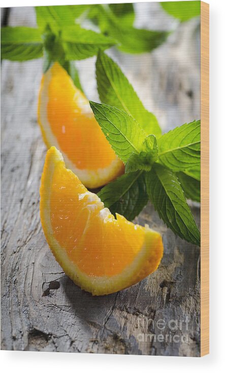 Orange Wood Print featuring the photograph Orange and mint by Jelena Jovanovic