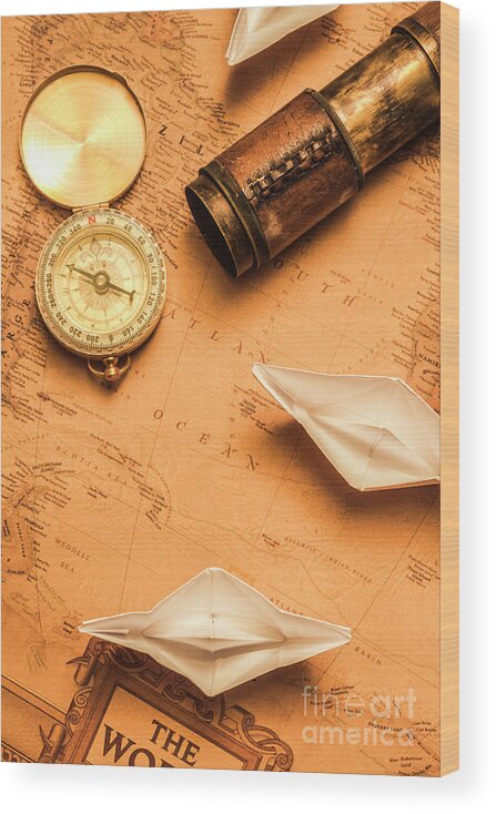 Boat Wood Print featuring the photograph Origami paper boats on a voyage of exploration by Jorgo Photography