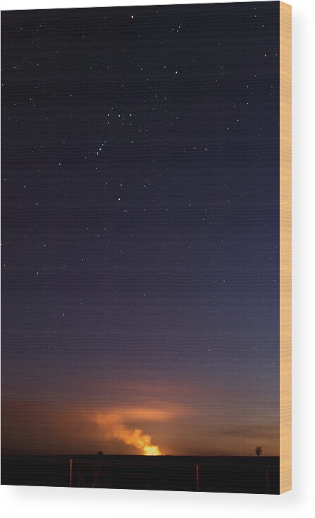 Orion Wood Print featuring the photograph Orion Watches Over the Burning Tallgrass - 1926 by Jon Friesen