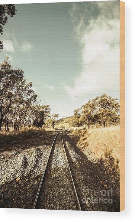 Railway Wood Print featuring the photograph Outback country railway tracks by Jorgo Photography