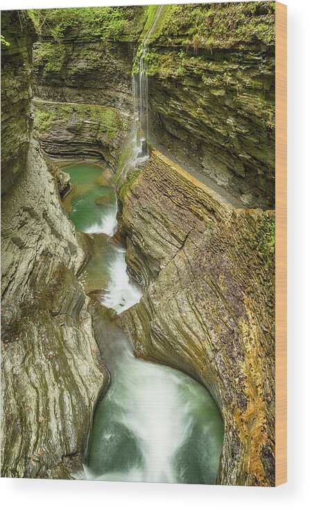 Watkins Glen Wood Print featuring the photograph Over Rainbow Falls - Watkins Glen by Stephen Stookey