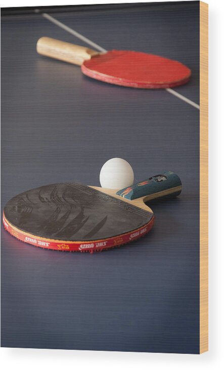 Ping Pong Wood Print featuring the photograph Paddles and Ball by Frank Mari