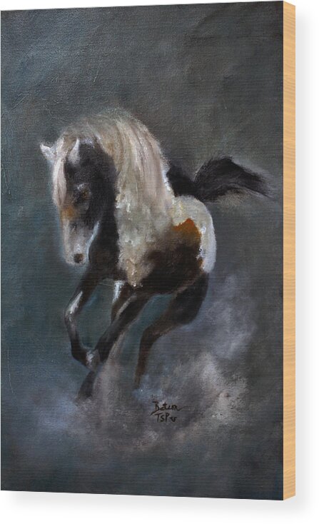 Paint Horse Wood Print featuring the painting Paint Stallion by Barbie Batson