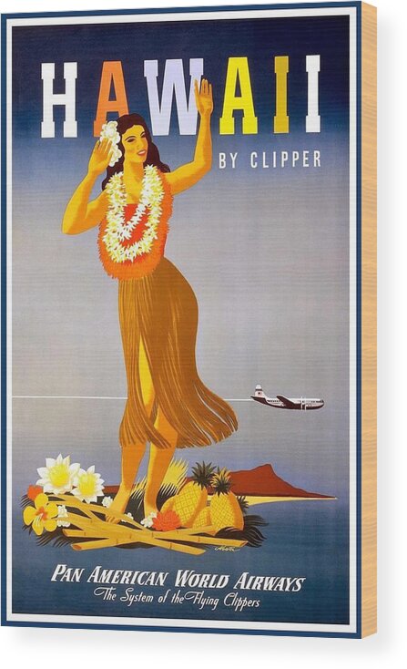 Pan America Wood Print featuring the mixed media Pan American World Airways - Hawaii - Retro travel Poster - Vintage Poster by Studio Grafiikka