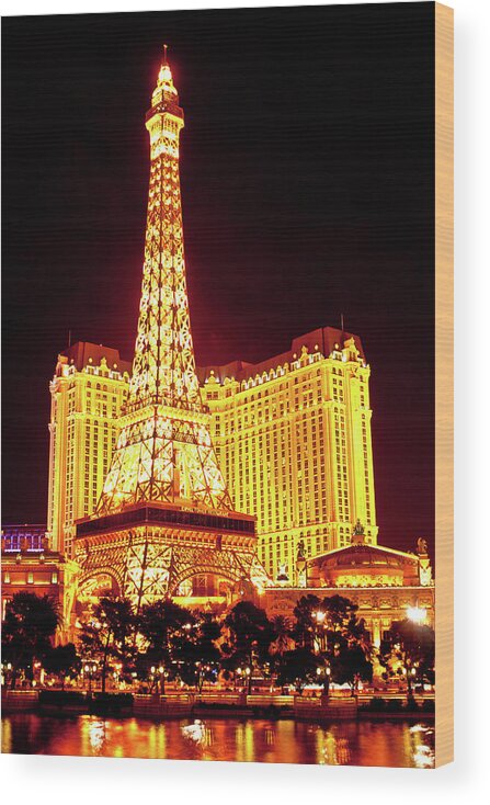 Paris Casino Wood Print featuring the photograph Paris Casino at Night by Rich S