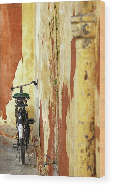 Minimal Wood Print featuring the photograph Parked Bicycle by Prakash Ghai