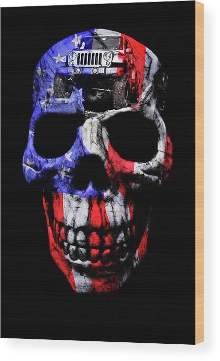 Jeep Wood Print featuring the photograph Patriotic Jeeper Skull JKU Wrangler by Luke Moore