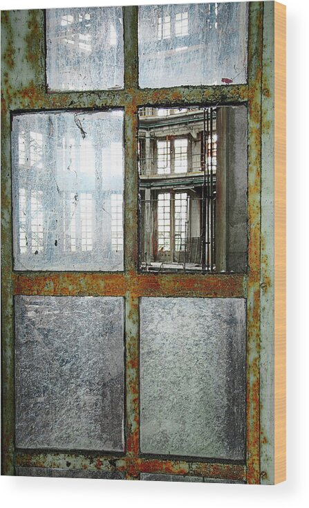 Abandon Wood Print featuring the photograph Peeping Inside Factory Hall - Urban Decay by Dirk Ercken