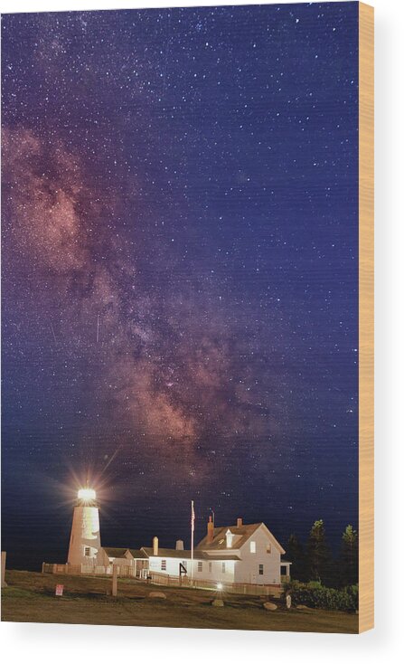 Pemaquid Point Lighthouse Wood Print featuring the photograph Pemaquid Point Lighthouse and the Milky Way by Rick Berk