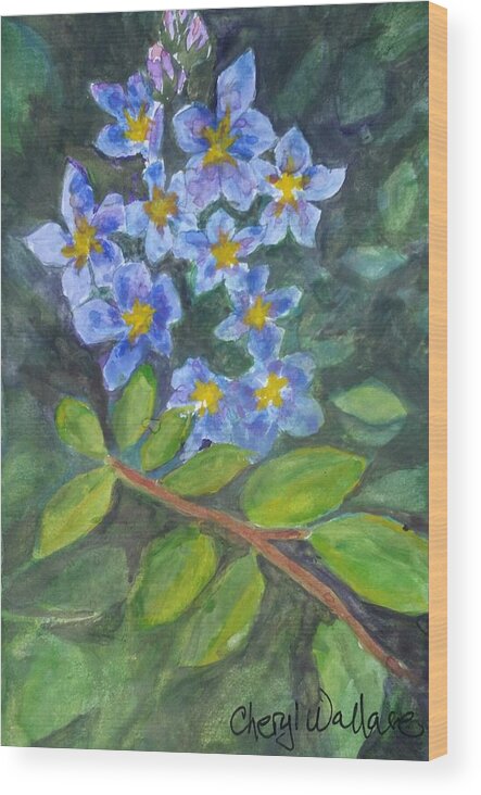 Flowers Wood Print featuring the painting Periwinkle by Cheryl Wallace