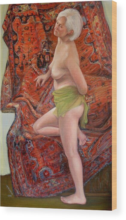 Realism Wood Print featuring the painting Persian Rug 4 by Donelli DiMaria