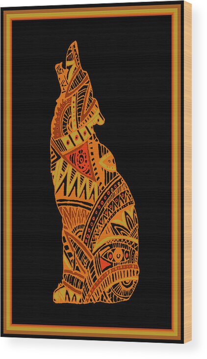 Coyote Wood Print featuring the digital art Peyote Coyote by Vagabond Folk Art - Virginia Vivier