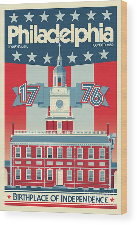 #faatoppicks Wood Print featuring the digital art Philadelphia Poster - Independence Hall by Jim Zahniser