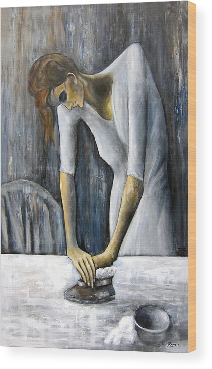 Picasso Paintings Wood Print featuring the painting Picasso's Woman Ironing by Leonardo Ruggieri