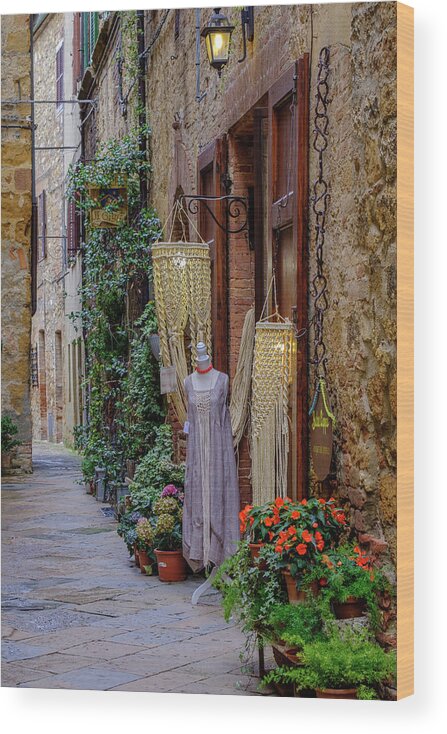 Pienza Wood Print featuring the photograph Pienza Shops by Georgette Grossman