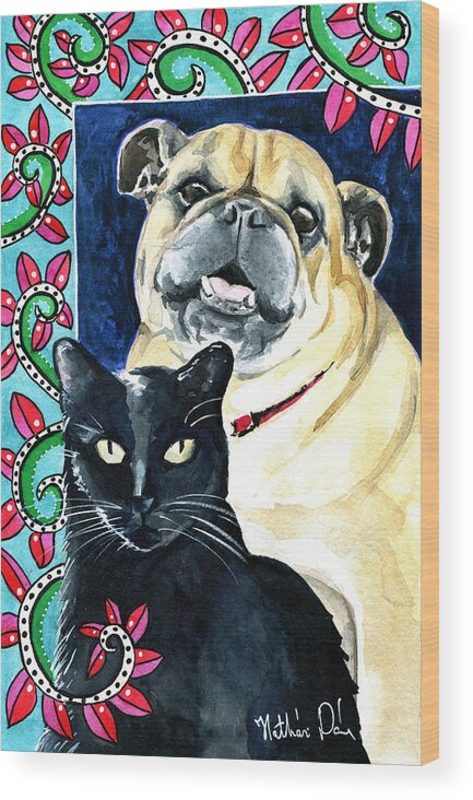 Cat Wood Print featuring the painting Piglet Likes Watermelon - Pet Portraits by Dora Hathazi Mendes