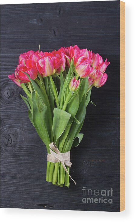 Tulip Wood Print featuring the photograph Pink Tulips Portrait by Anastasy Yarmolovich