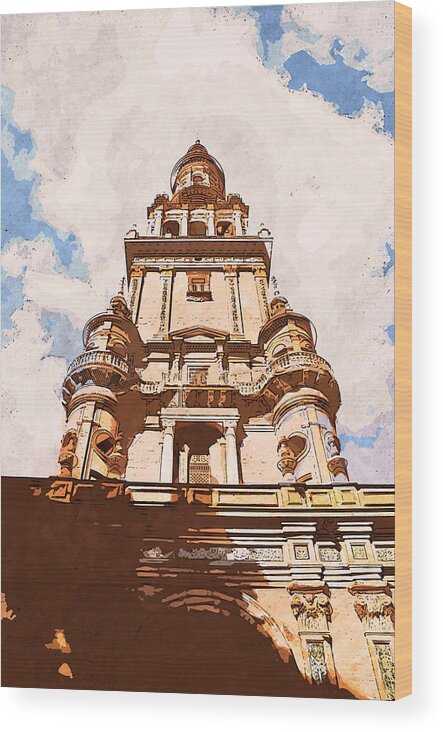 Plaza De Espana Wood Print featuring the painting Plaza de Espana, Seville - 08 by AM FineArtPrints