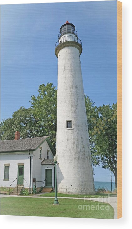Lighthouse Wood Print featuring the photograph Pointe aux Barques Lighthouse by Ann Horn