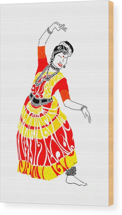 Mohiniattam Wood Print featuring the painting Poise by Anushree Santhosh