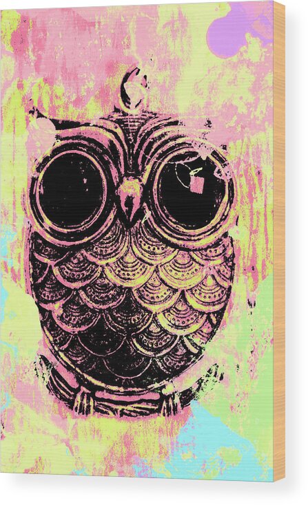 Watercolor Wood Print featuring the painting Pop art owl watercolour by Jorgo Photography