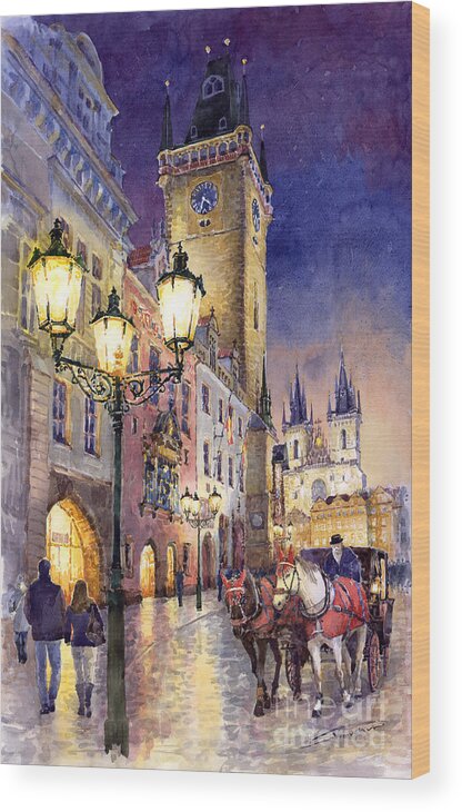 Cityscape Wood Print featuring the painting Prague Old Town Square 3 by Yuriy Shevchuk