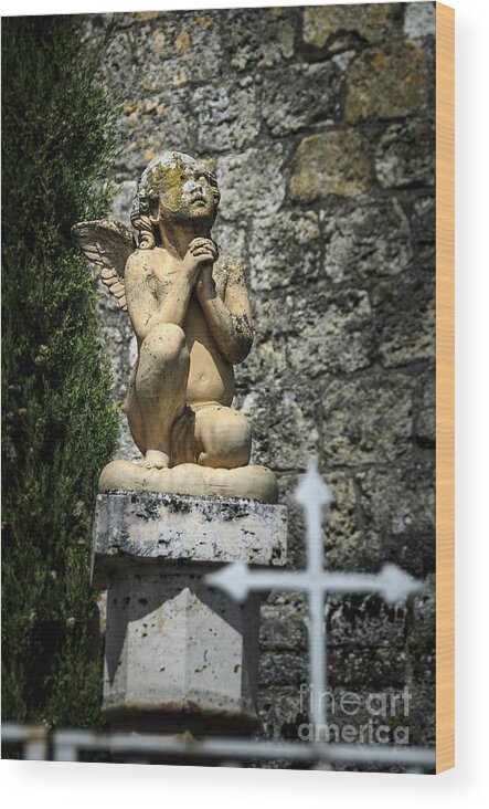 Angel Wood Print featuring the photograph Praying angel in Auvillar cemetery by RicardMN Photography