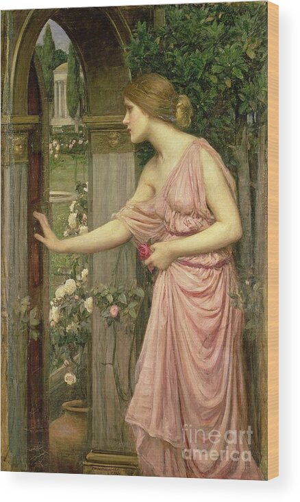 John William Waterhouse Wood Print featuring the painting Psyche entering Cupid's Garden by John William Waterhouse