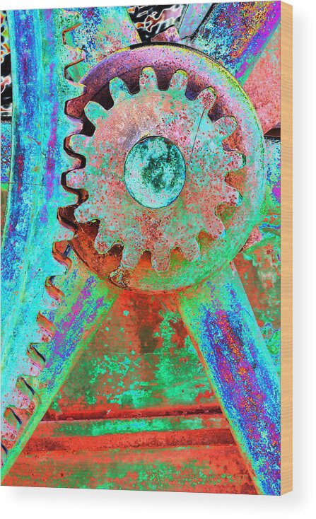 Gears Wood Print featuring the photograph Psychedelic Gears by Phyllis Denton