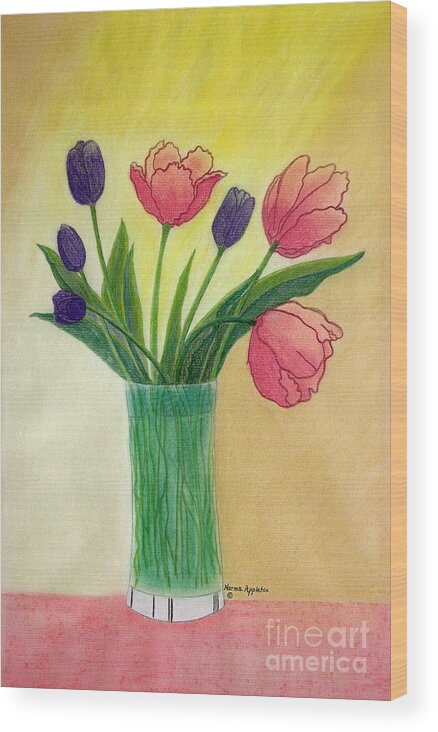 Purple Art Wood Print featuring the painting Purple and Pink Tulips by Norma Appleton