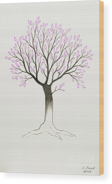 Tree Wood Print featuring the painting Purple tree by Stefanie Forck