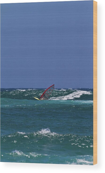 Wind Surfer Wood Print featuring the photograph Racing the Wave by Roger Mullenhour