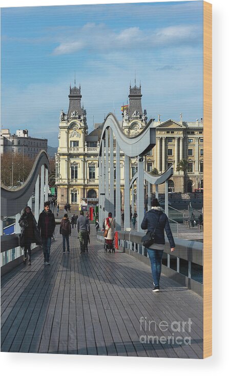 Albert Wood Print featuring the photograph Rambla del Mar footbridge by Andrew Michael