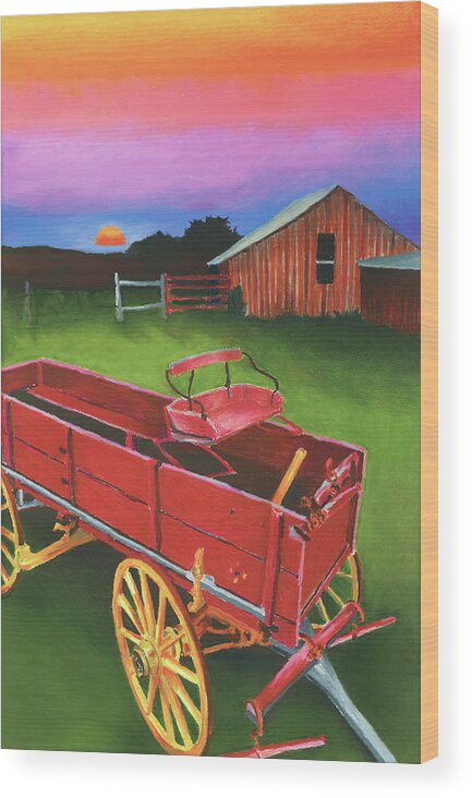Texas Scenery Wood Print featuring the painting Red Buckboard Wagon by Stephen Anderson