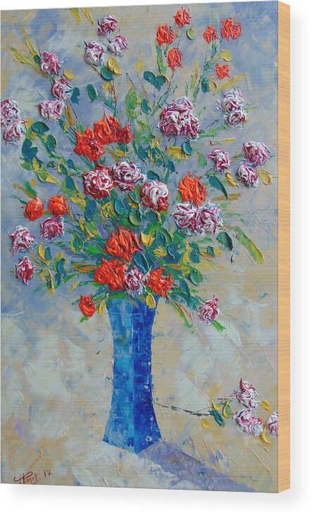 Frederic Payet Wood Print featuring the painting Red Carnations by Frederic Payet