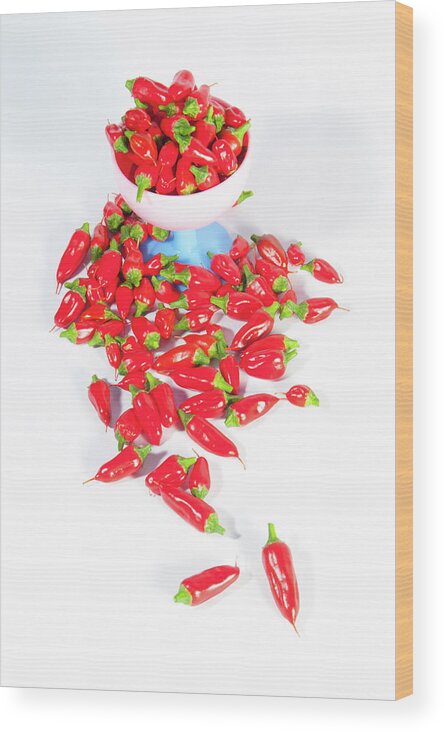 Chillies Wood Print featuring the photograph Red Chillies in a Bowl v by Helen Jackson