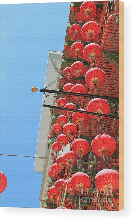 Red Wood Print featuring the painting Red Chinese Lanterns by Jeanette French