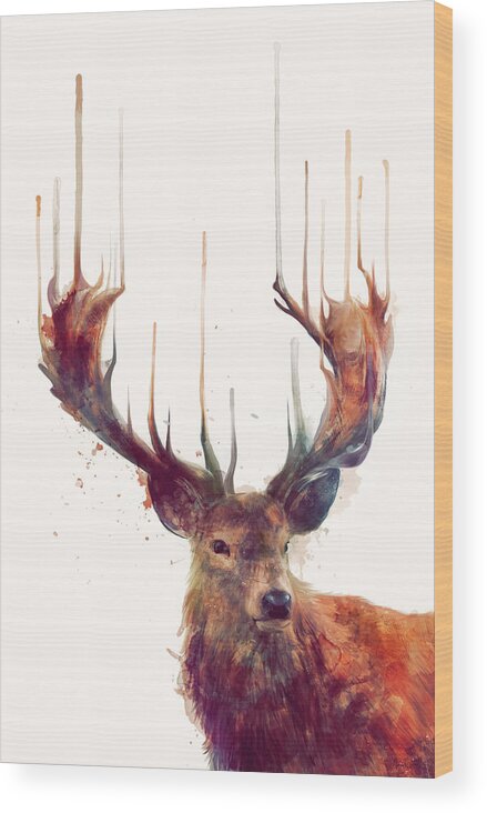 Red Deer Wood Print featuring the painting Red Deer by Amy Hamilton