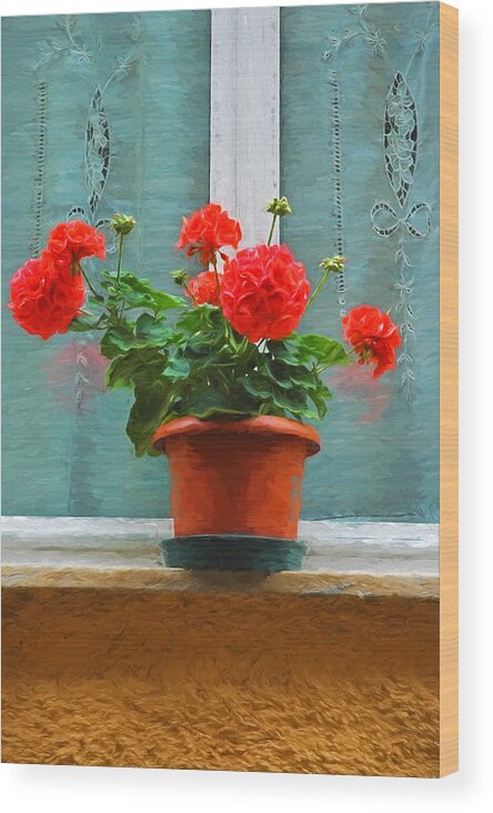 Flower Wood Print featuring the photograph Red Geraniums by Allen Beatty