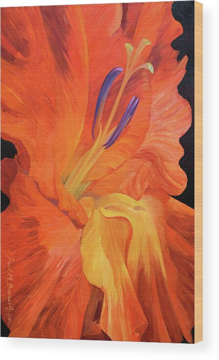 Flower Wood Print featuring the painting Red-hot Flower by Judith Barath