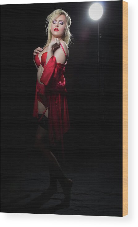 Sexy Wood Print featuring the photograph Red Lingerie by La Bella Vita Boudoir