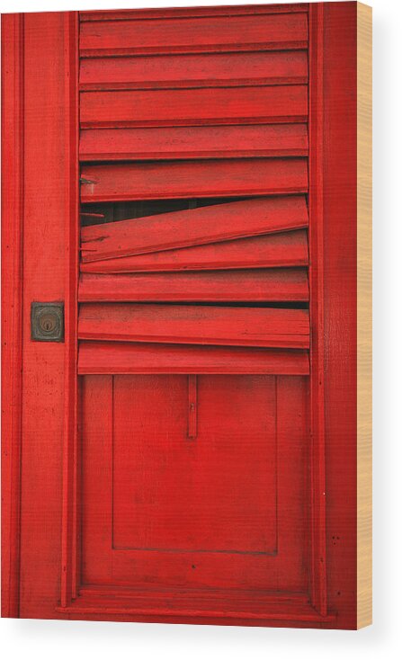 Red Wood Print featuring the photograph Red Shutter by Timothy Johnson