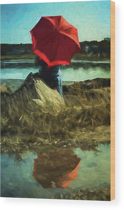 Red Umbrella Wood Print featuring the digital art Red Umbrella by Patrice Zinck