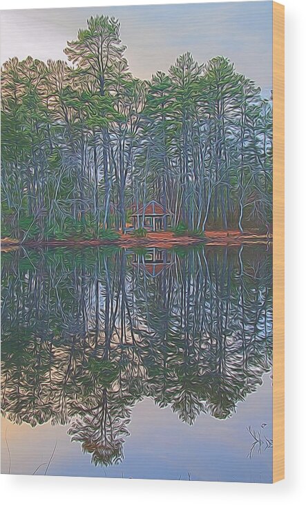 Reflection Wood Print featuring the digital art Reflections in the Pines by Beth Venner