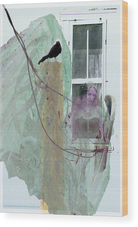 Girl At Window Wood Print featuring the photograph Remembered Bird Song by Feather Redfox