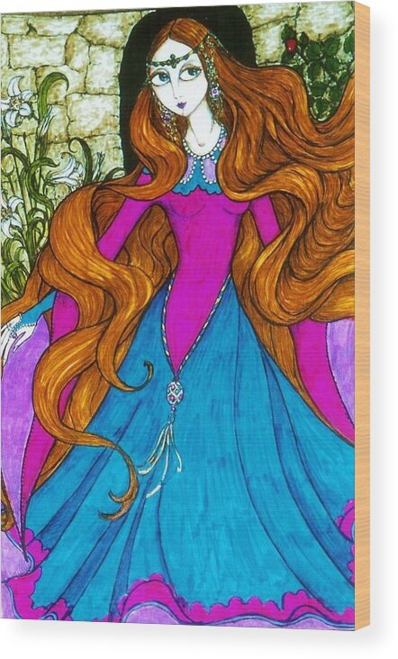 Fairy Tale Wood Print featuring the drawing Repunzel by Rae Chichilnitsky